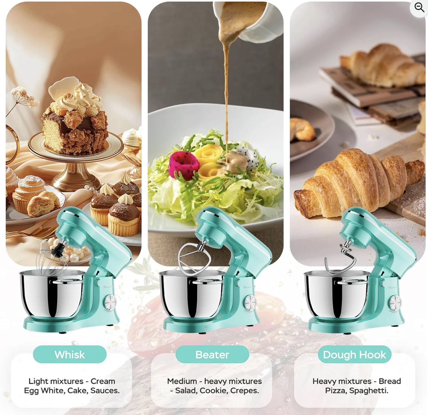 6QT & 5QT Dual Bowls Stand Mixer, 10-Speed Tilt-Head Food Mixer with Electronic Timer, Dough Mixer -Blue