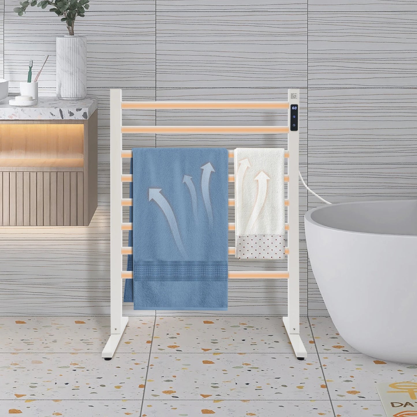 Electric Towel Warmer Rack 180W 45-65℃ 2-3min Fast Heating Floorstanding Sturdy Heated Towel Rack for Bathroom Hotel Spa