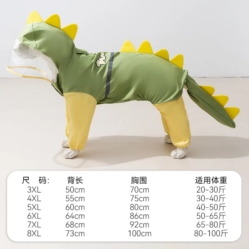 Large Dog Dinosaur Raincoat Golden Retriever Four Legged Waterproof Clothes Pet Summer All Inclusive With Tail Stereo Rain Ponch