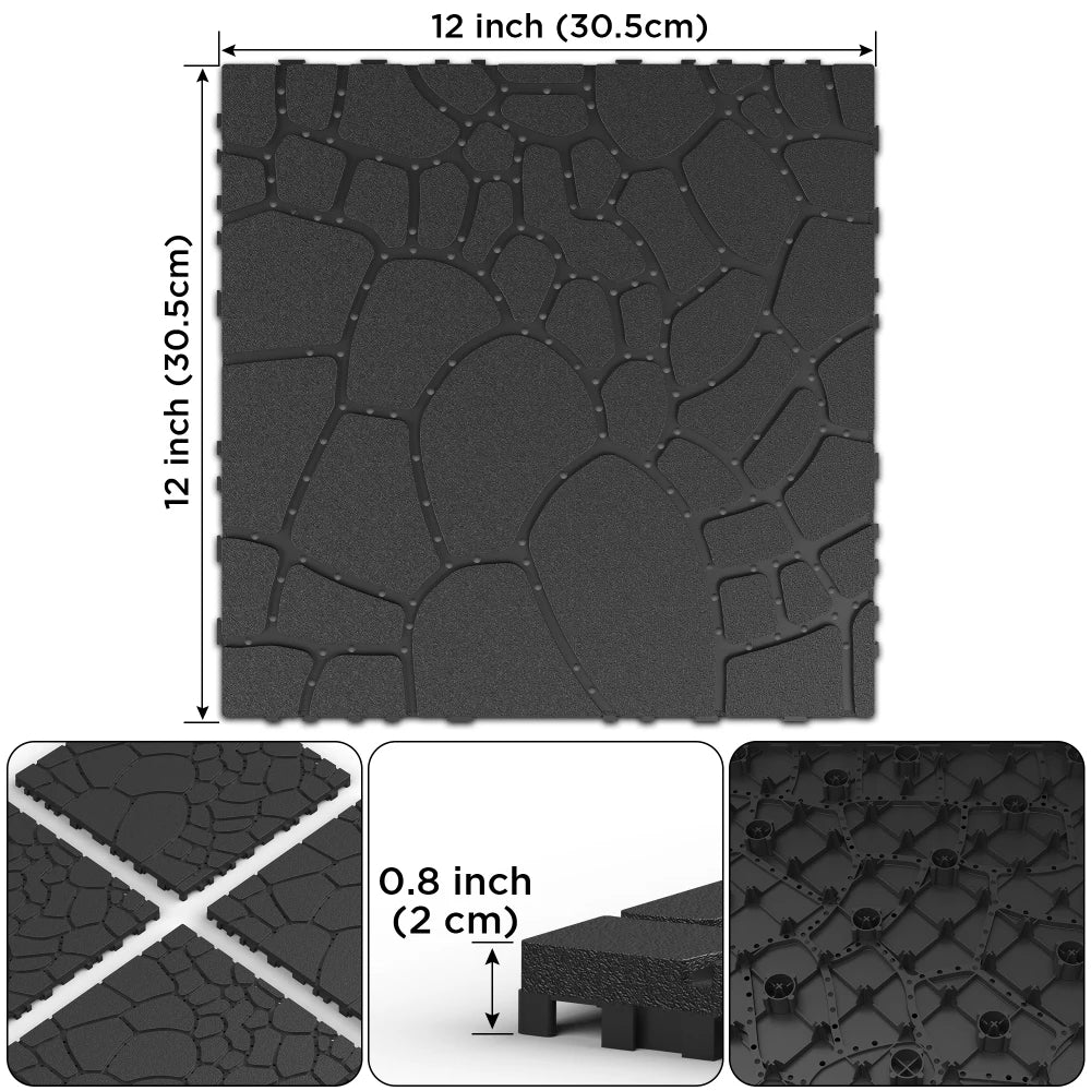 Stone texture 12" Patio Deck Tiles, DIY Module Interlocking Decking Tiles Floor Tile,Easy and Quick Installation Court Tiles