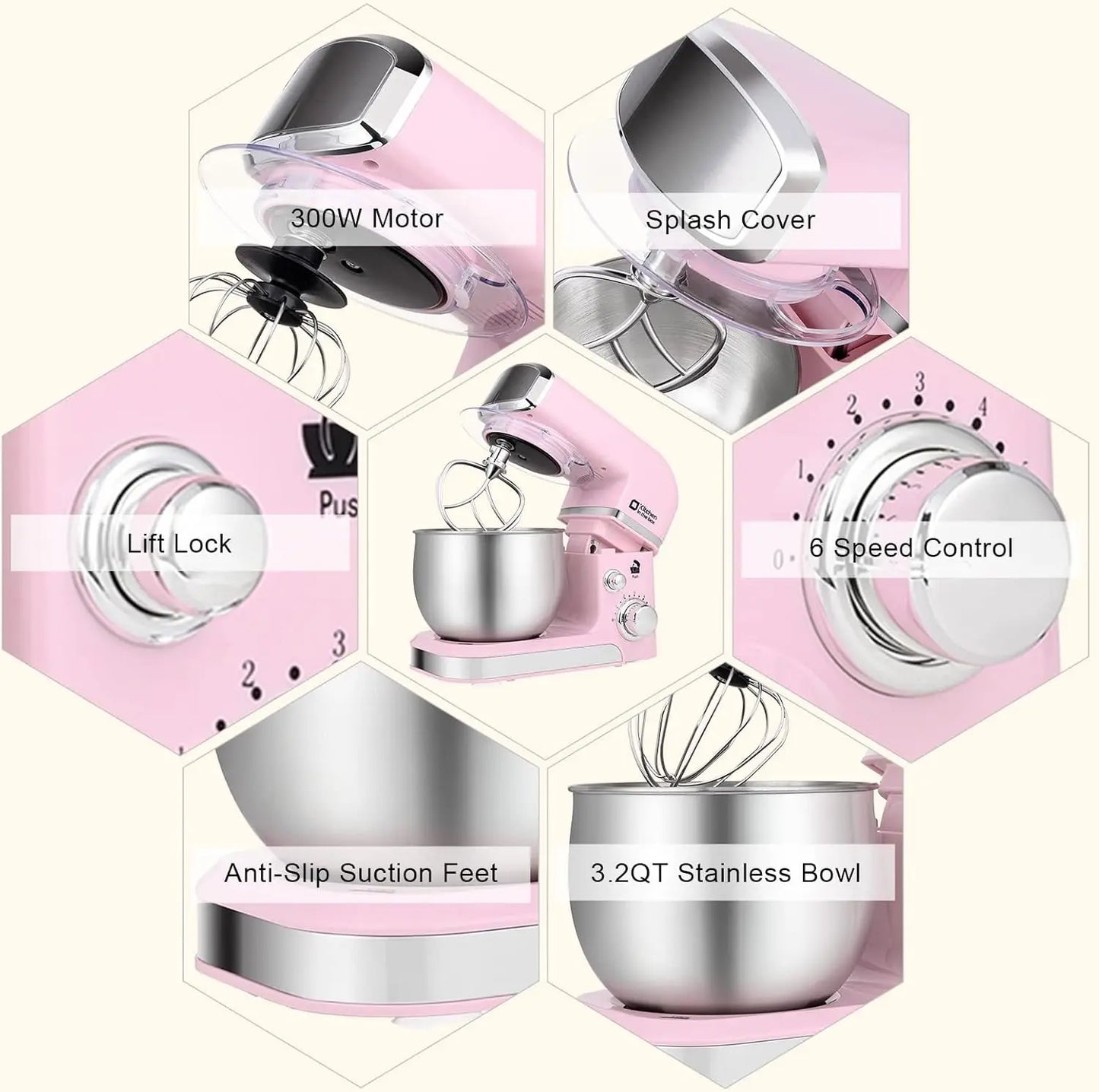 Stand Mixer,3.2Qt Small Electric Food Mixer,6 Speeds Portable Lightweight Kitchen Mixer for Daily Use with Egg Whisk,Dough