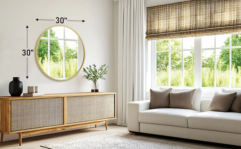 Large Gold Round Vanity Framed Mirror for Wall Matte Metal Framed Modern Mirror Tempered Glass Bedroom Living Room