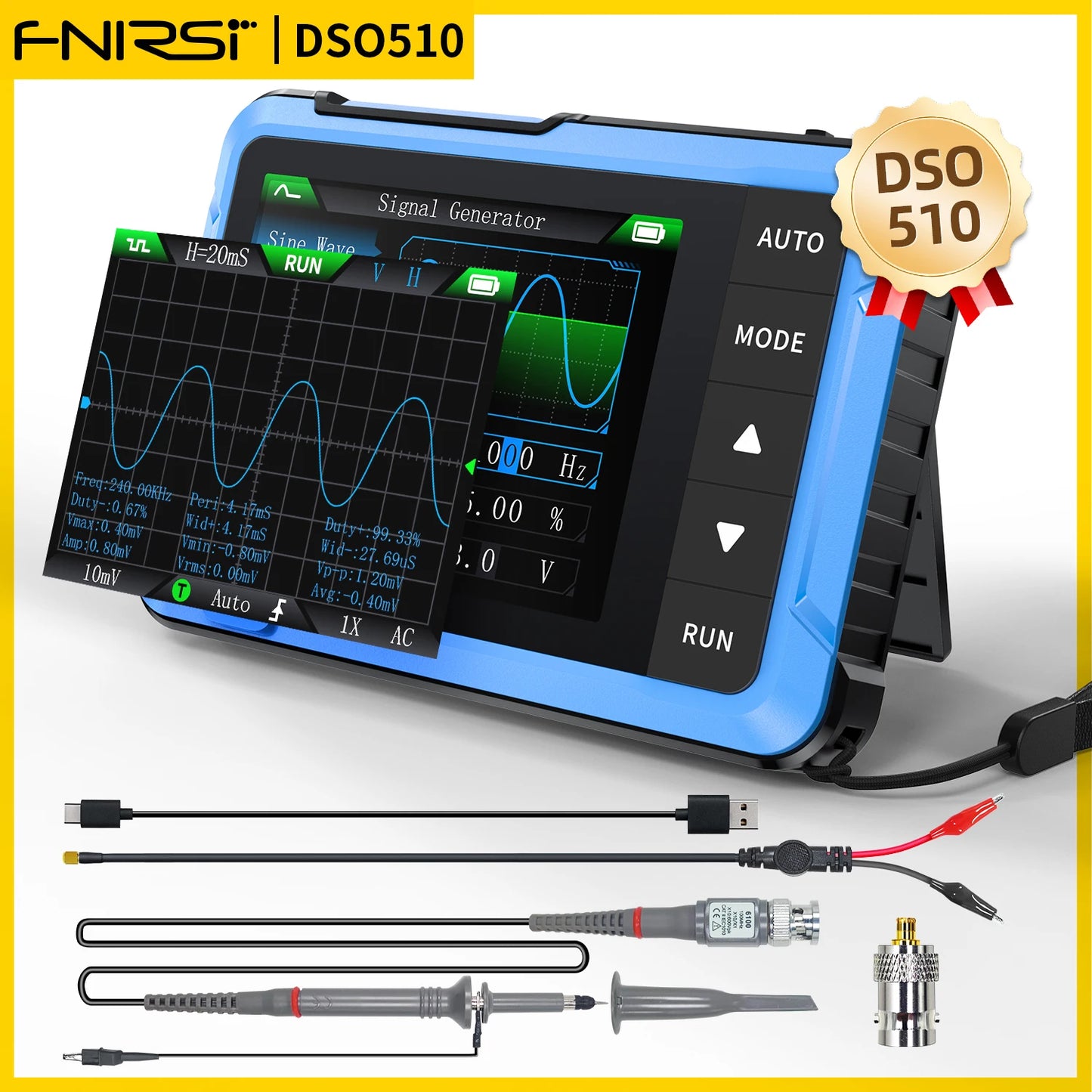 FNIRSI New DSO510 DSO152 DSO153 Mini Handheld Digital 2 IN 1 Oscilloscope Portable 48MS/s 10MHz Bandwidth Electronic Repair Tool