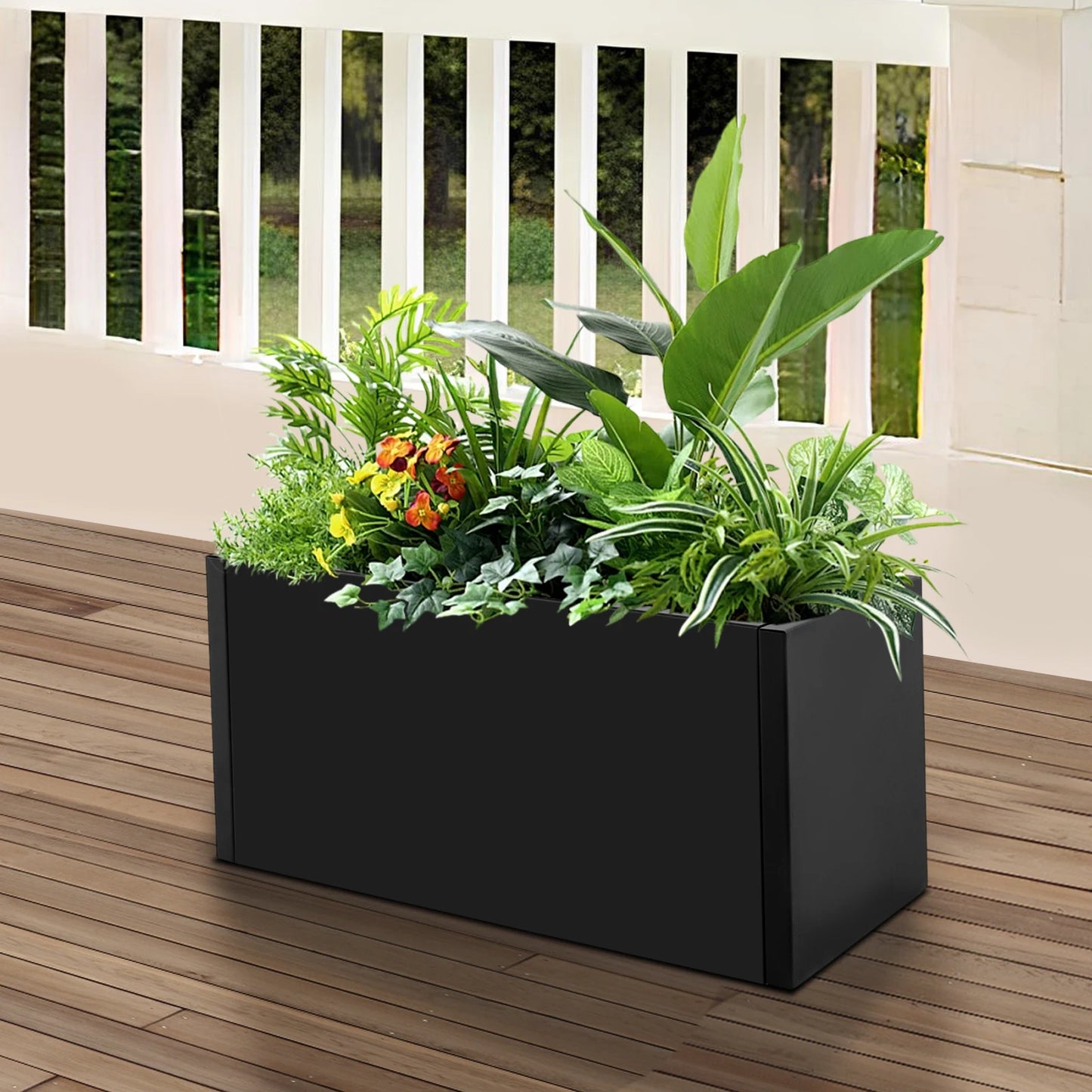 Large Metal Planter Box Outdoor, Rectangular Steel Garden Planter for Plants, 25x12x12 Inch Rustproof Flower Box for Patio Lawn