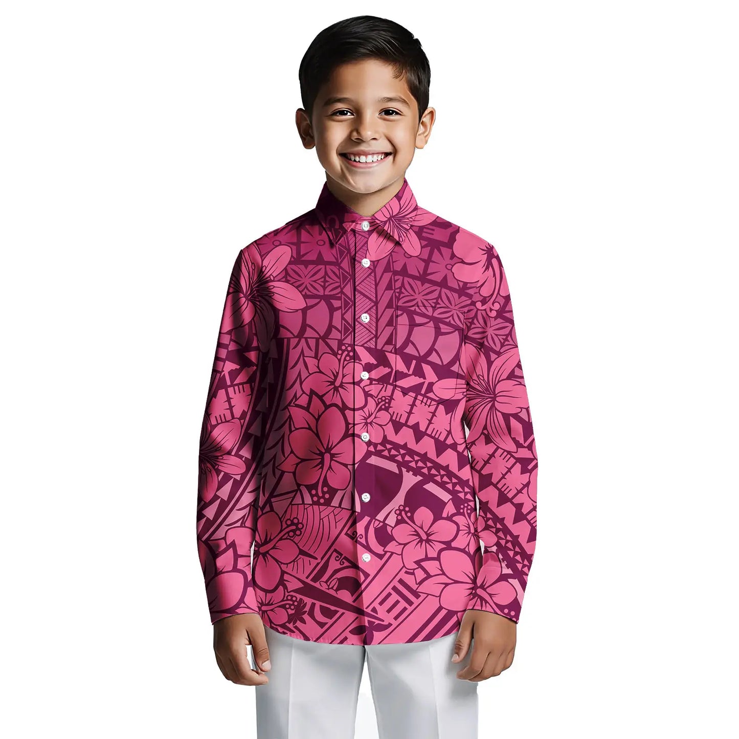 Custom Print on Demand Boys Beach Tropical Hawaii Shirt Boy Polynesian Tribal Button Down Aloha Long Sleeve Boys Shirts