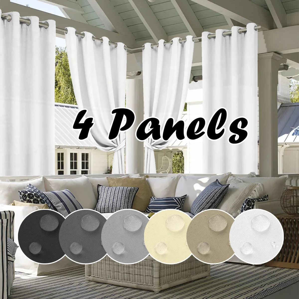 4PCS Waterproof Privacy Outdoor Curtain, Used For Pergolas, Front Porches, Awnings, And Protect Against Wind And Rain