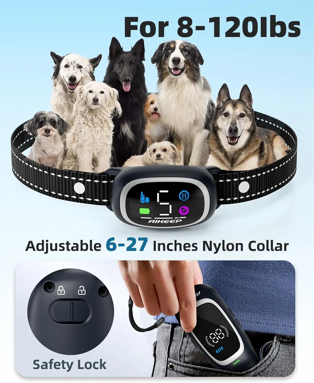 2-in-1 Dog Shock & Bark Collar, 3300FT Remote Training E-Collar, IP67 Waterproof, Anti-Bark/Beep/Vibration/Shock Modes for Dogs