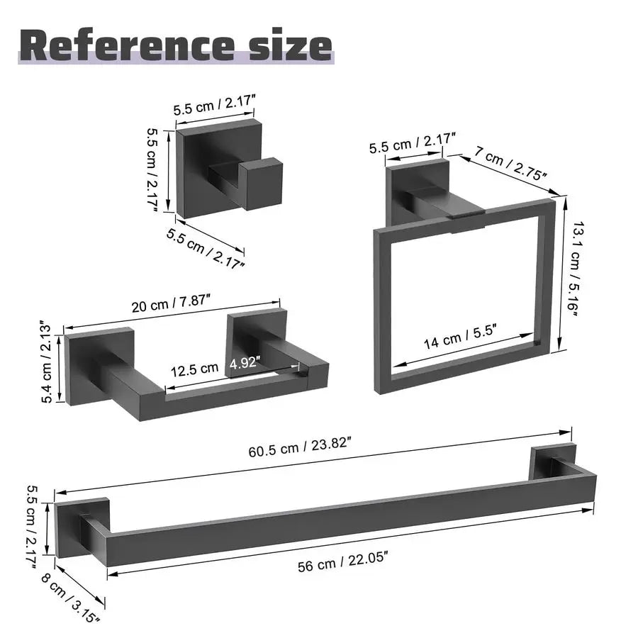 Matte Black Towel Bar Set 5Piece Bathroom Hardware Accessories Set,23.6 Inch Modern Towel Holder Set SUS304 Stainless Steel Towe