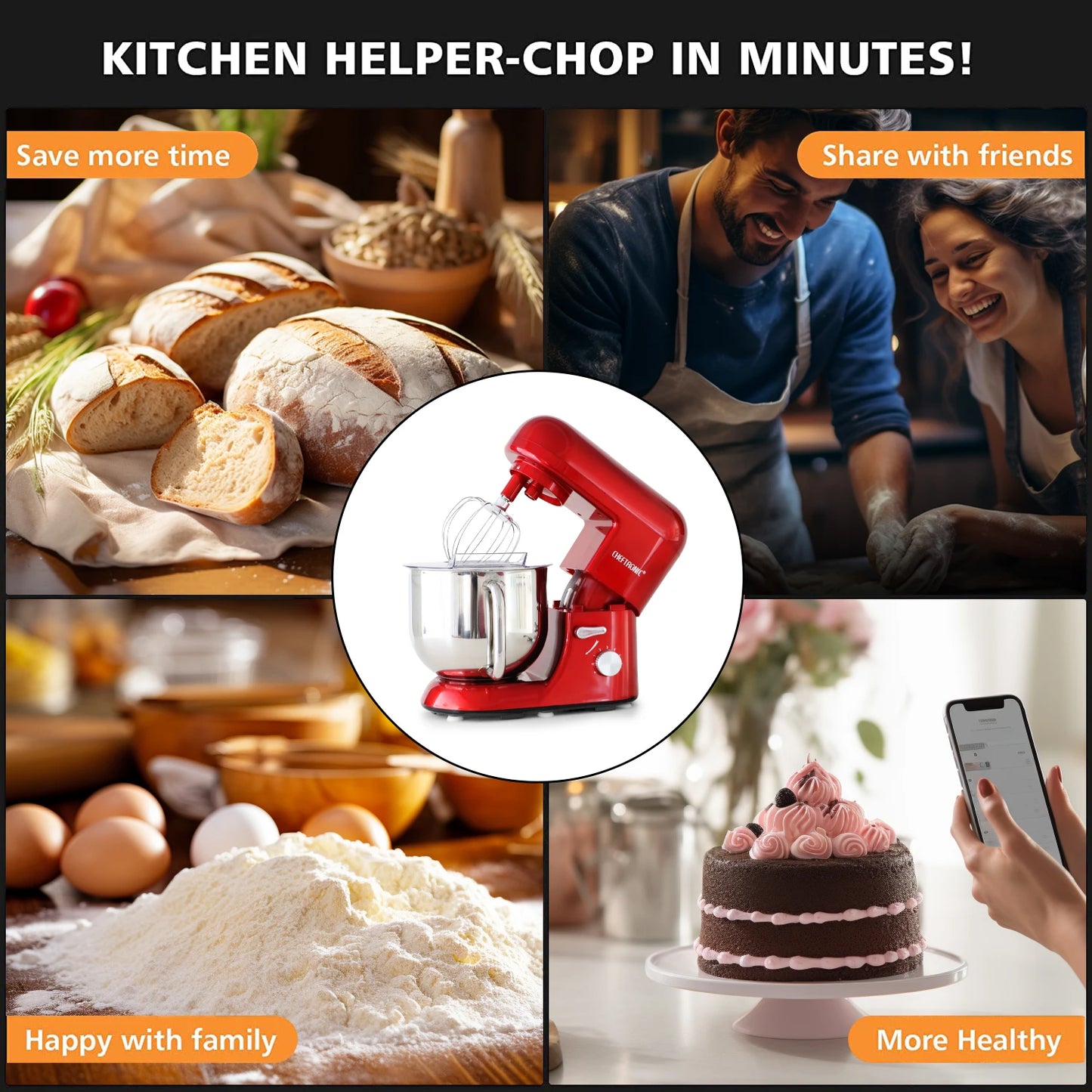 1pc Stand Mixer, 7 Qt Tilt-Head Electric Household Stand Mixer - 650W 6-P Speed, US Plug, Frother for milk