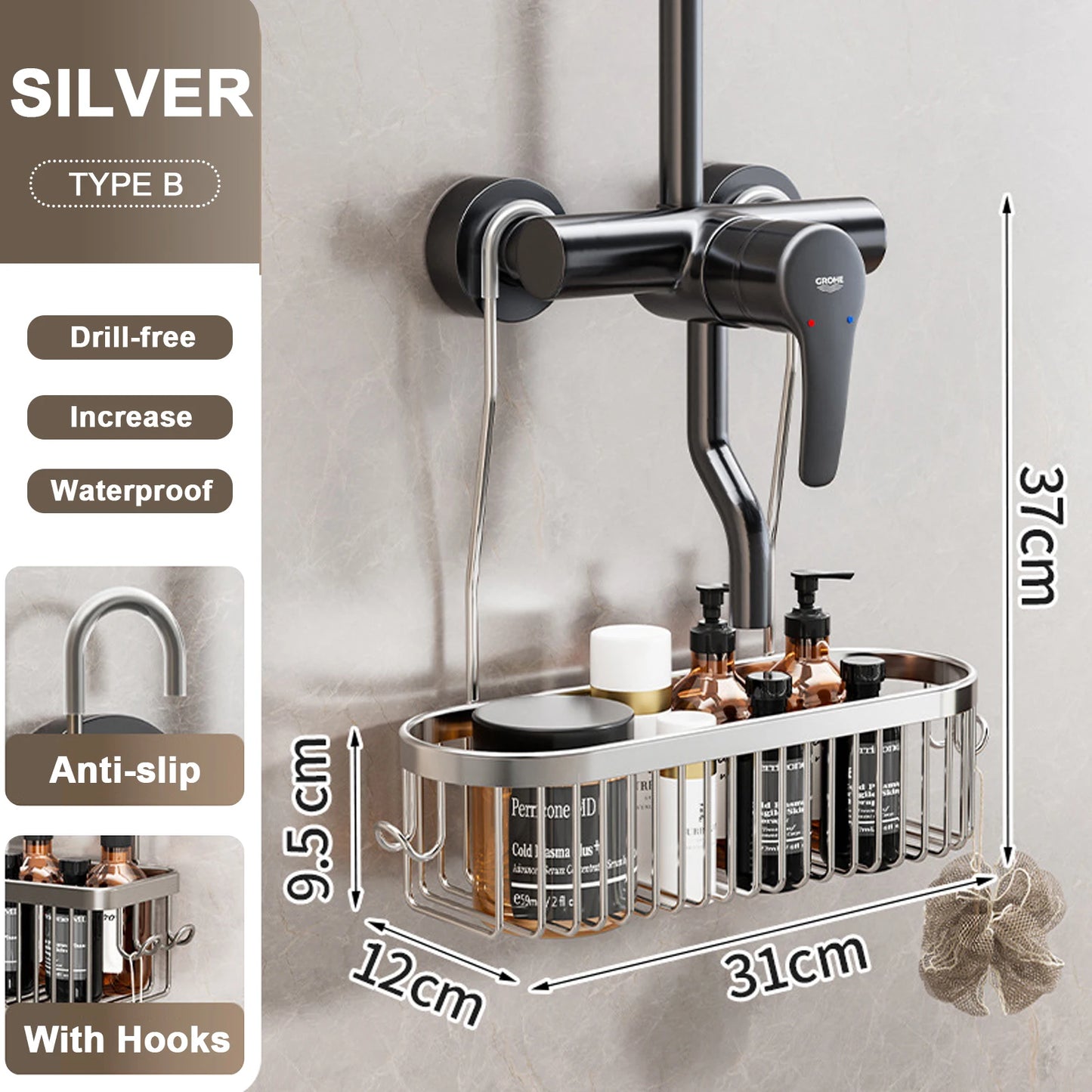 Convenient Toilet Shower Rack with No Drilling Installation Bathroom Storage Basket for Shower Room and Bath Products