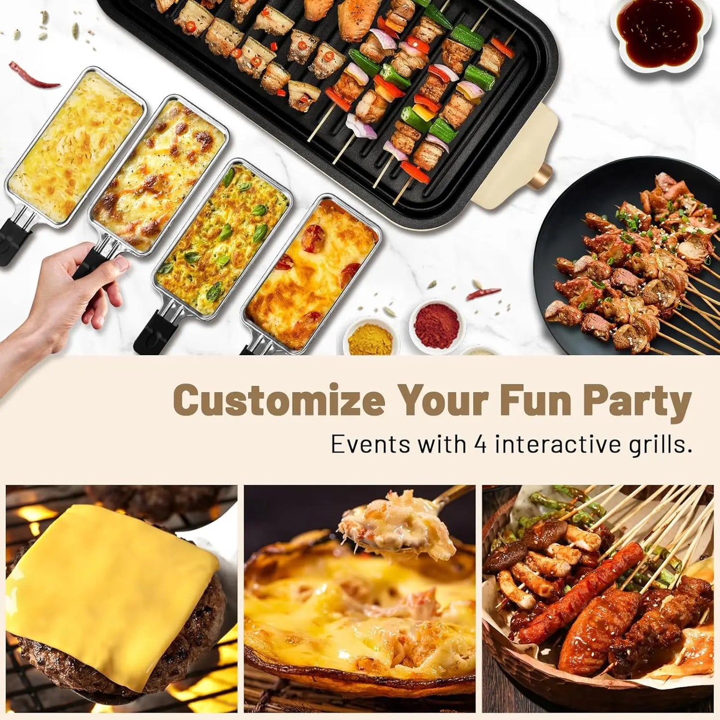 Electric Indoor Grill,2 in 1 Indoor Grills for Kitchen with Grill Net & Non-Stick Cooking Removable Plate, Temperature