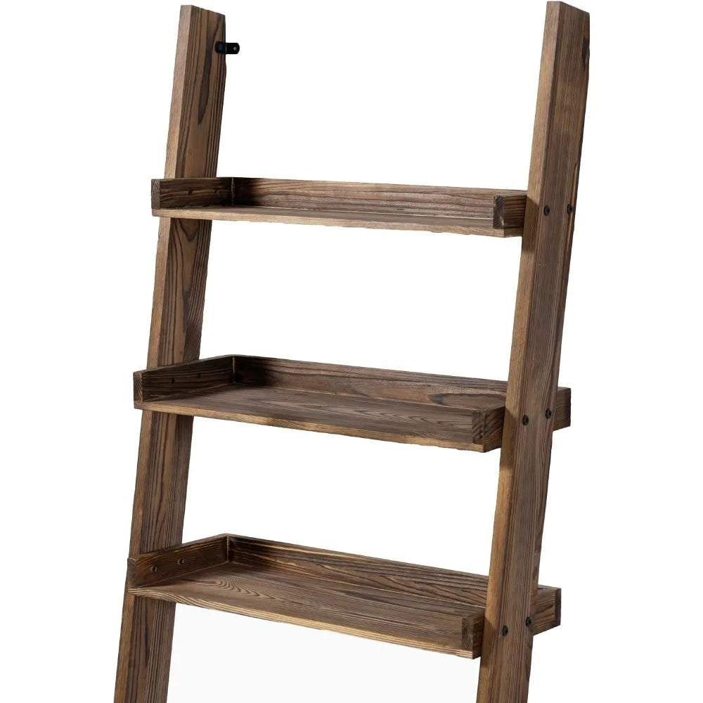 5.5 Foot Tall Rustic Burnt Wood Over Toilet 3-Tier Standing Shelf Bathroom Organizer