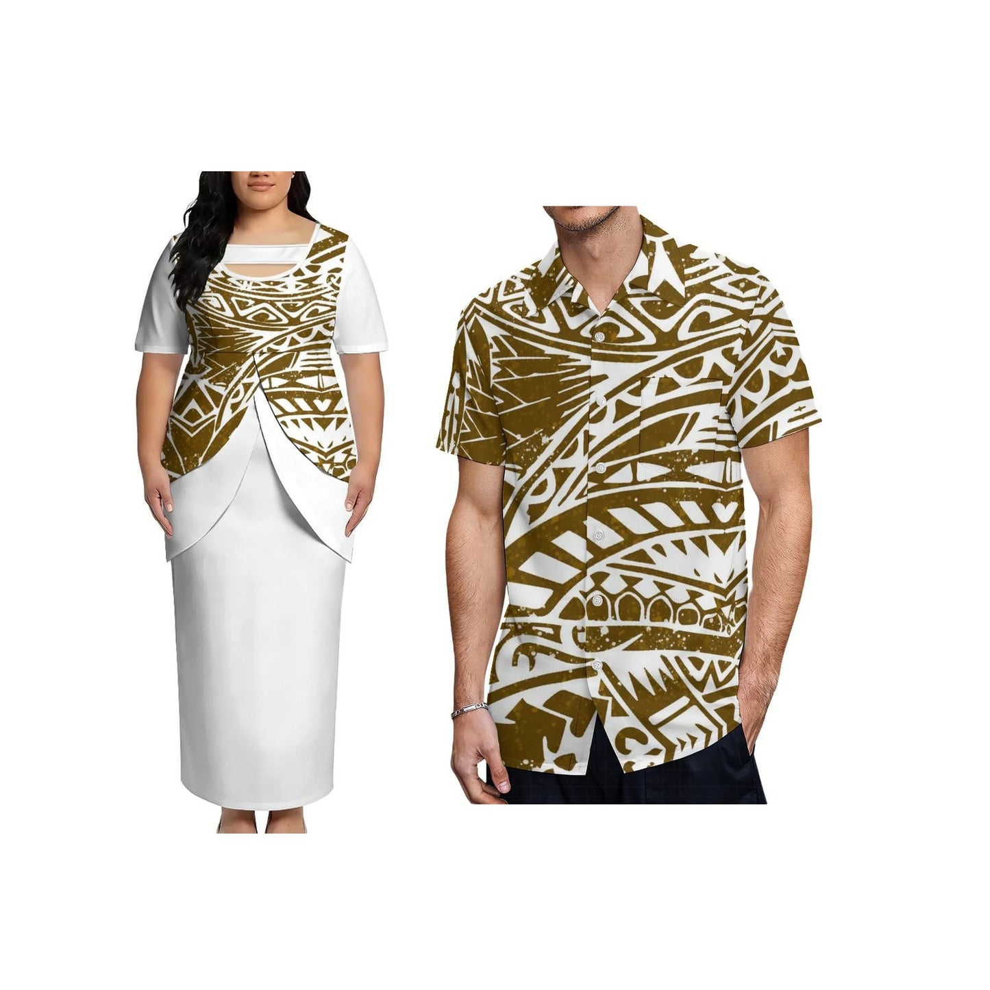 New Arrival Polynesian Tribal Print Custom Puletasi Samoa Print Dress Two Piece Overlay Bodycon Maxi Dress