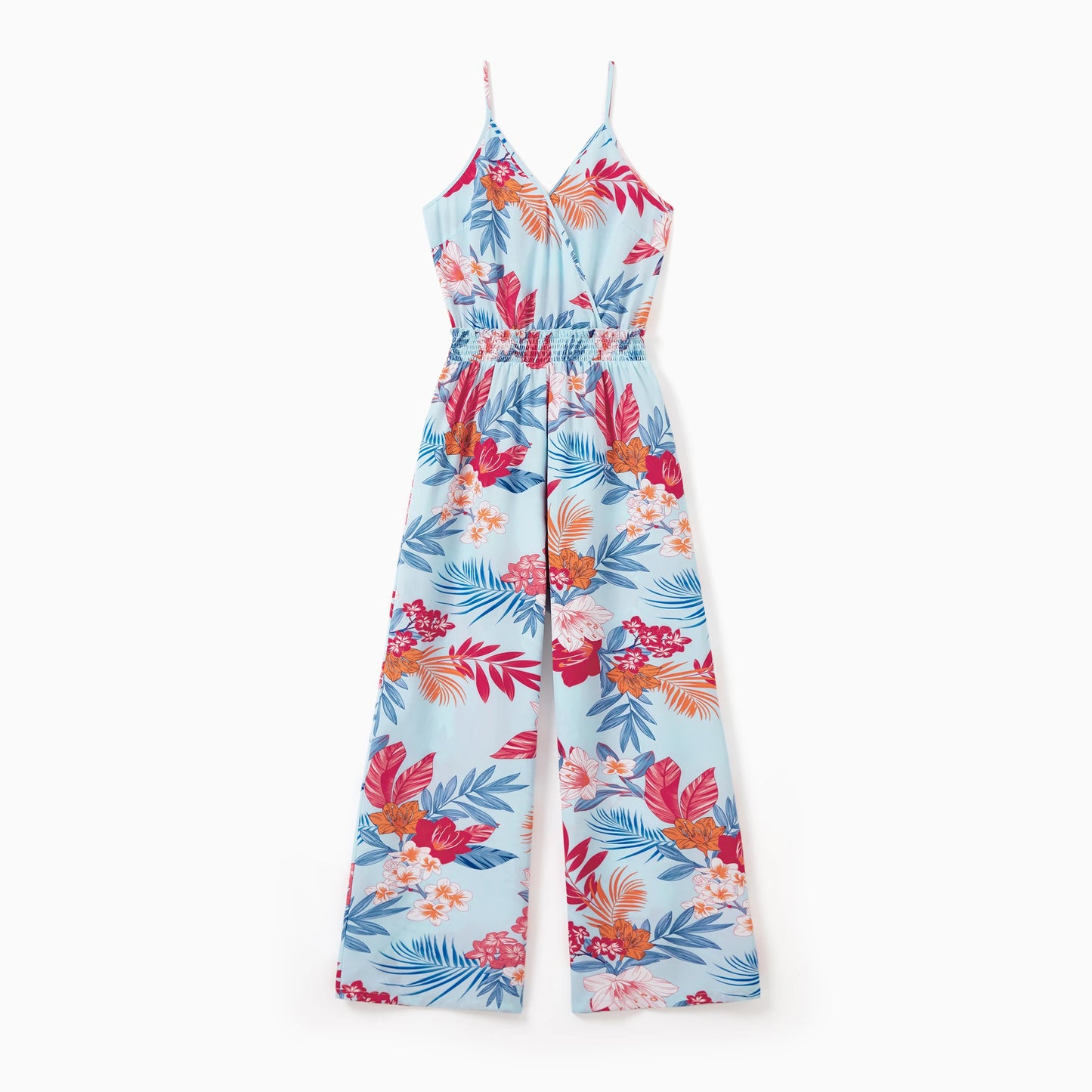 Matching Family Tropical Floral Jumpsuits Sleeveless Wide-Leg Romper Summer Vacation Beachwear for Mommy and Me