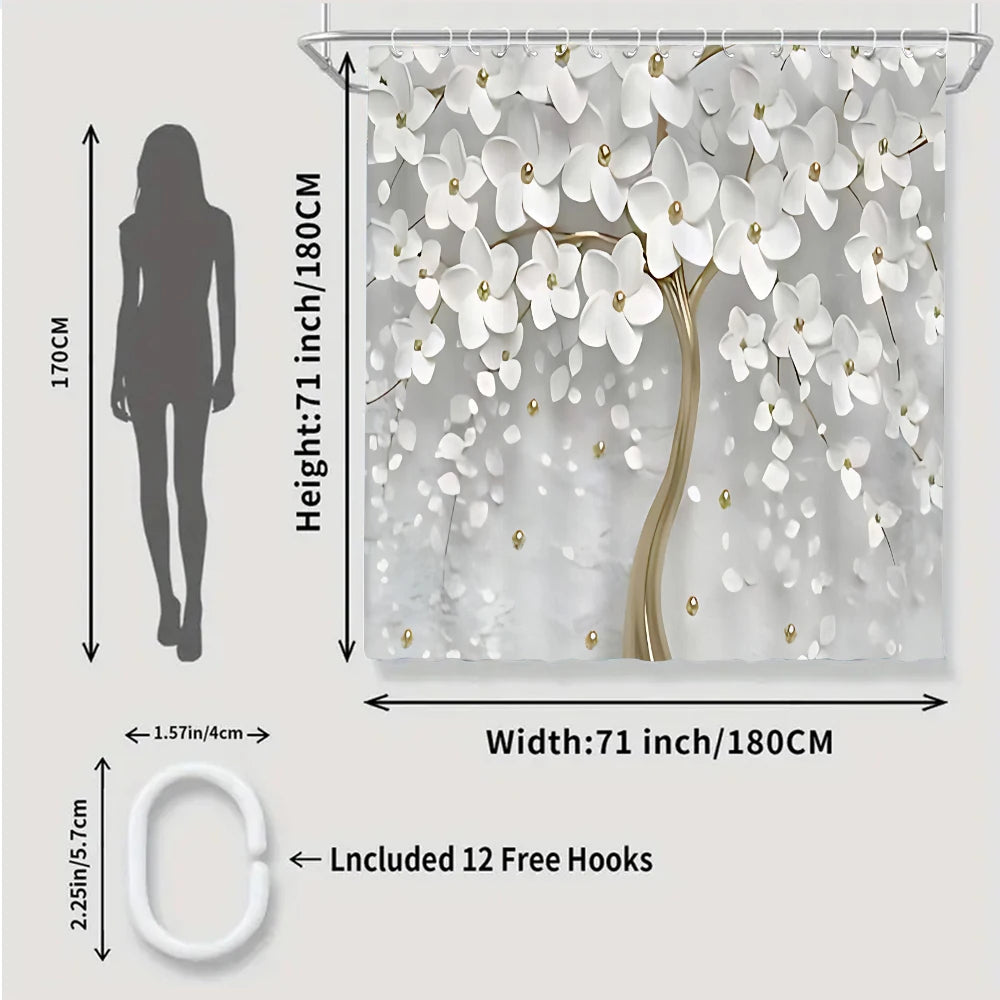 Golden Flower Tree Bathroom Four-piece Set - Avant-garde Waterproof Shower Curtain, creating a complete bathroom kit