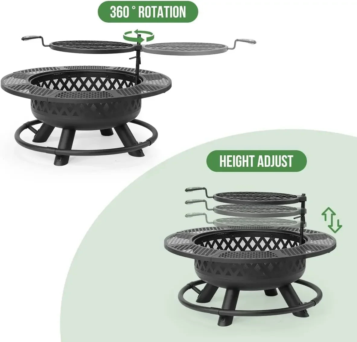 36 Inch Fire Pit with Grill,Wood Burning Fire Pits for Outside with Lid& Fire Poker,Round Metal Firepit Table 3 in 1 with Cookin
