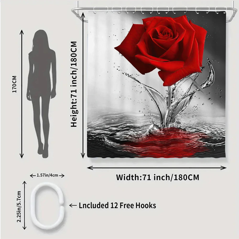 Red Rose Bathroom Four-piece Set - Avant-garde Waterproof Shower Curtain, creating a complete bathroom kit