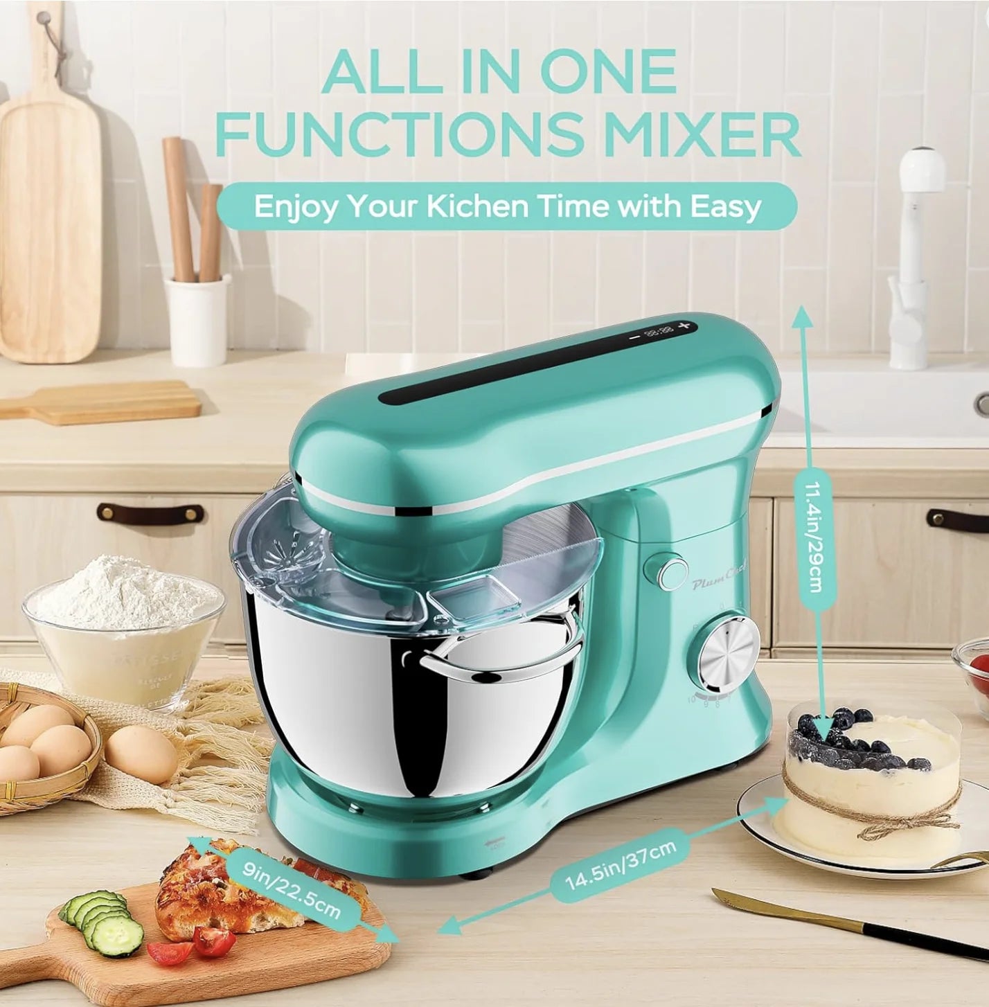 6QT & 5QT Dual Bowls Stand Mixer, 10-Speed Tilt-Head Food Mixer with Electronic Timer, Dough Mixer -Blue