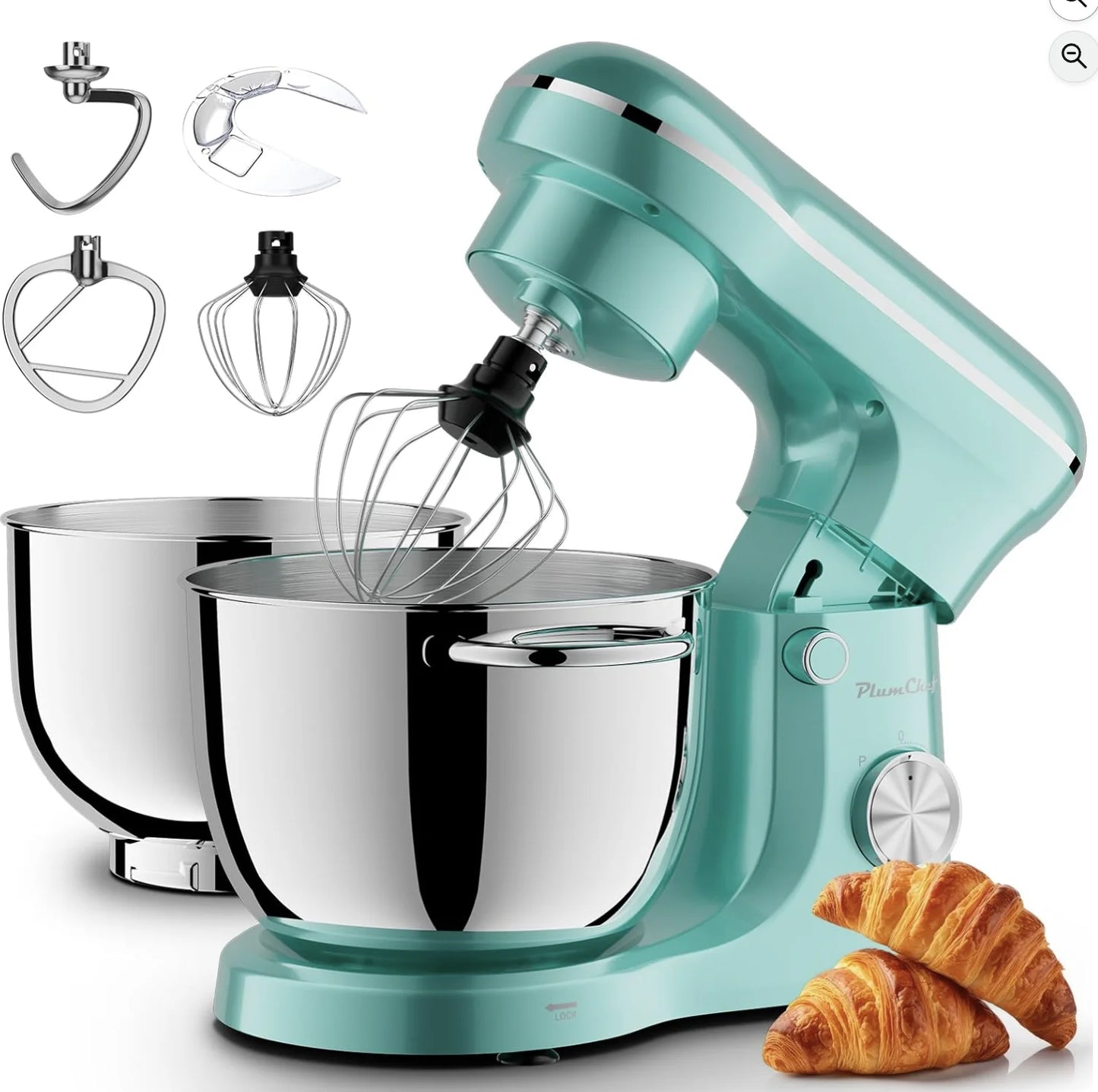 6QT & 5QT Dual Bowls Stand Mixer, 10-Speed Tilt-Head Food Mixer with Electronic Timer, Dough Mixer -Blue
