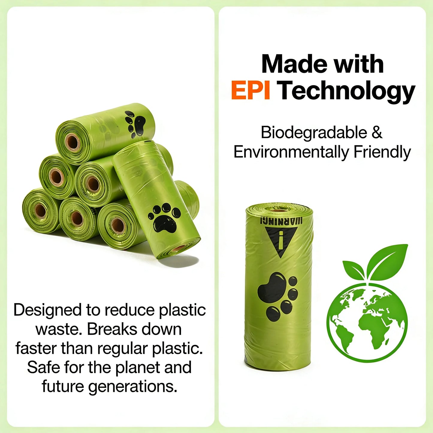 Eco-Friendly Dog Poop Bags, Leak-Proof Extra Thick, EPI Material Unscented.
