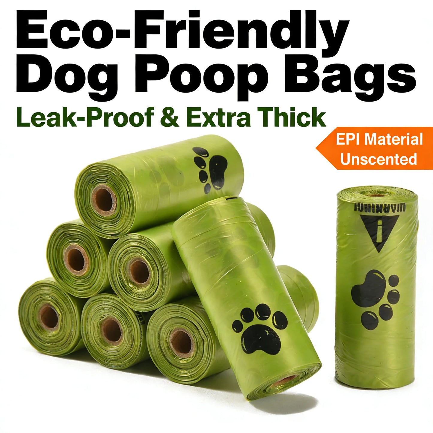 Eco-Friendly Dog Poop Bags, Leak-Proof Extra Thick, EPI Material Unscented.