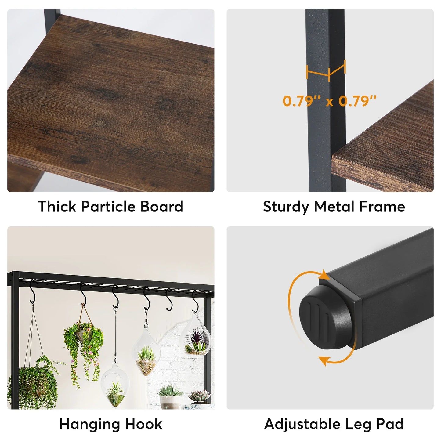 5 Tiers Tall Indoor Plant Stand 70.9 inches Large Metal Plant Shelf with 10 PC S Hanging Hooks for Garden