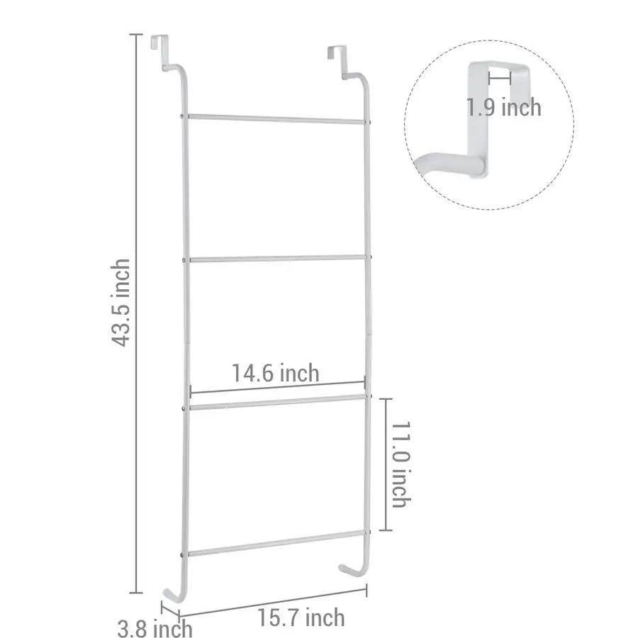 4 Rung White Metal Ladder Over The Door Towel Rack Bathroom Towel Holder, Space Saving Over Shower Door Drying Rack for Towels a