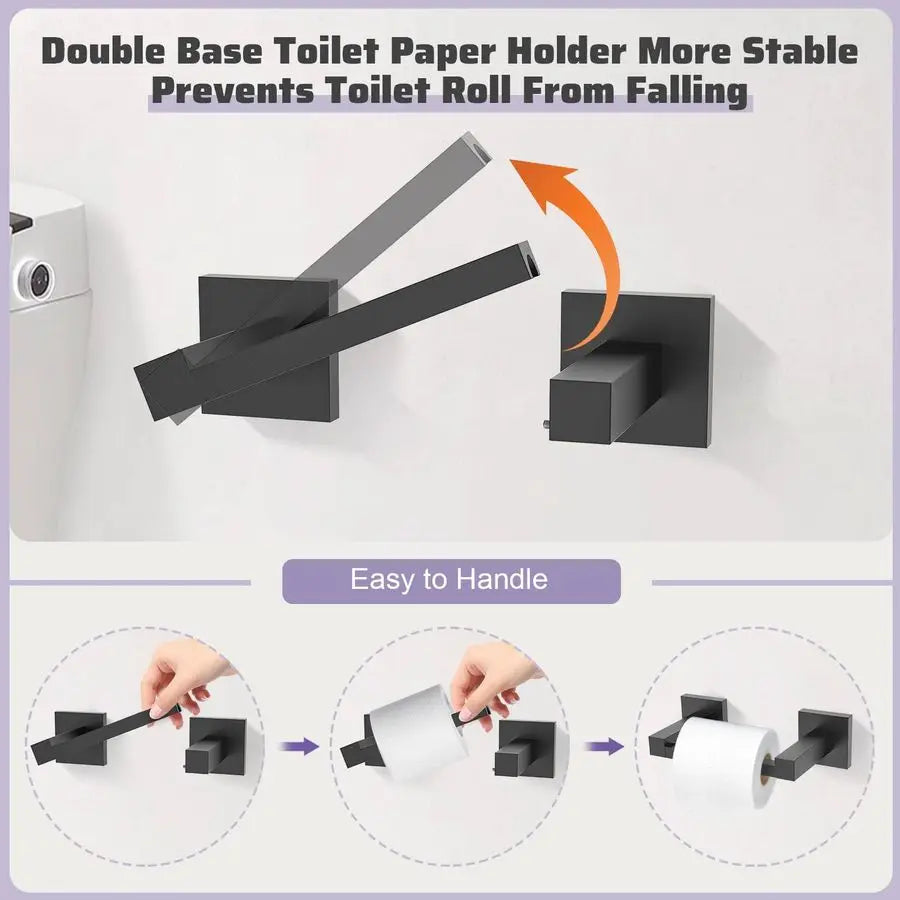 Matte Black Towel Bar Set 5Piece Bathroom Hardware Accessories Set,23.6 Inch Modern Towel Holder Set SUS304 Stainless Steel Towe