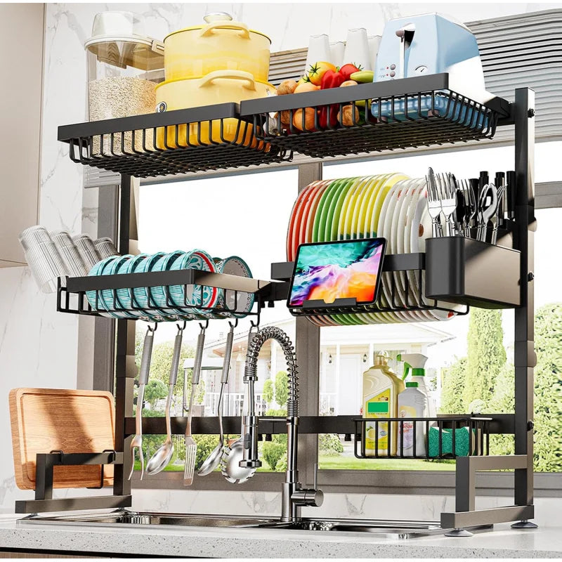 The Sink Dish Drying Rack (Expandable Height and Length) Snap-On Design 2 Tier Large Dish Rack