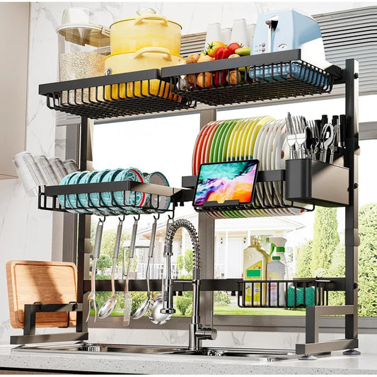 The Sink Dish Drying Rack (Expandable Height and Length) Snap-On Design 2 Tier Large Dish Rack