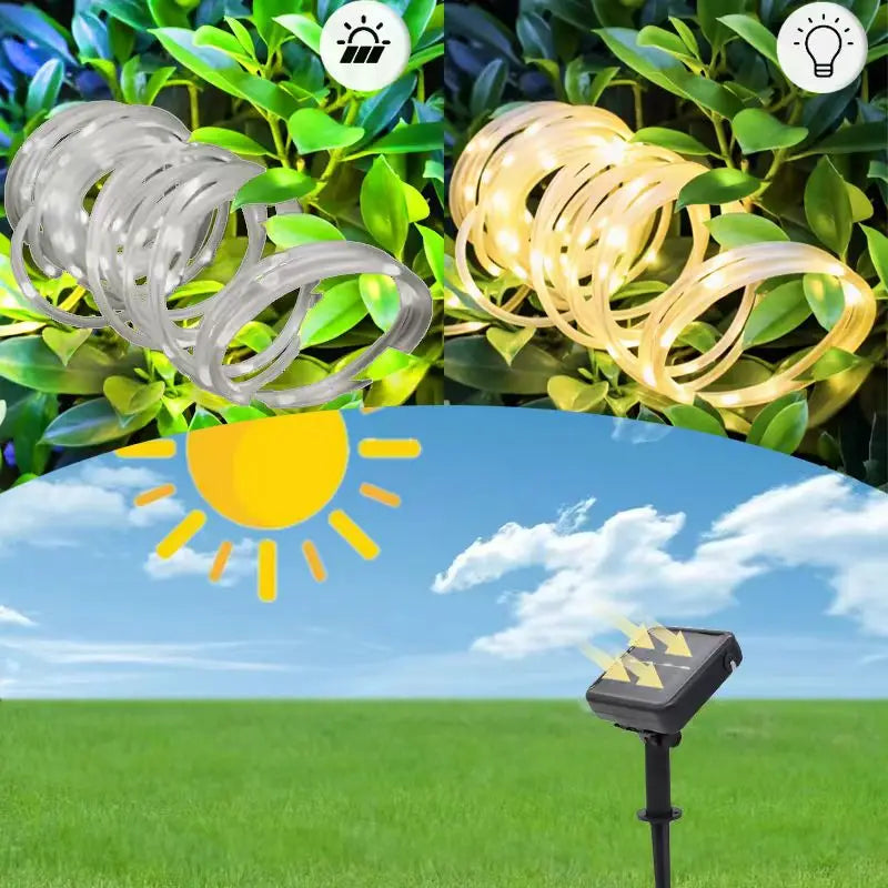 Outdoor Solar Rope Light Waterproof Garden Christmas Decoration 32m/22m/12m/7m Xmas Garland Tube String Light Fairy Strip