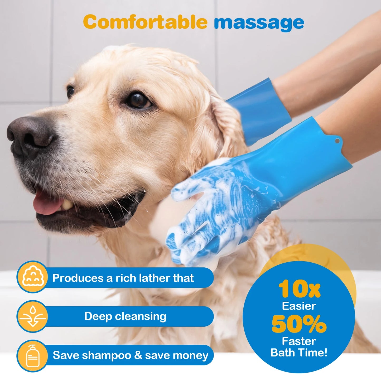 6-PCS Pet Grooming Kit; Silicone Dog Washing Gloves, Dog Toothbrush Finger, Dog Bath Gloves for Dog Cat Bathing Massaging & Grooming