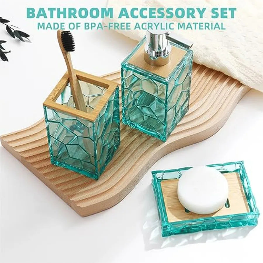 Teal Blue Beach Bathroom Accessories Set Toothbrush Holder Soap Dispenser Cotton Swabs Holder Soap Dish Toilet Brush with Holde