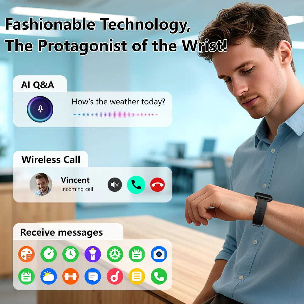 LAXASFI 2026 New Smartwatch 1.85-inch HD Touchscreen IP68 Water Resistance Sleep Monitor Bluetooth Call Stylish Smart Wristwatch