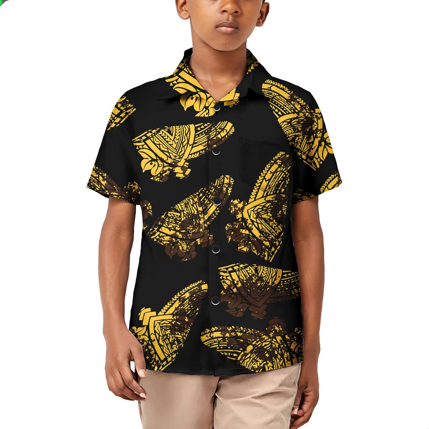 Custom Printed Polynesian Aloha Shirts For Boy Toddler Summer Hawaiian Short-Sleeve Shirt For Kids Plus Size