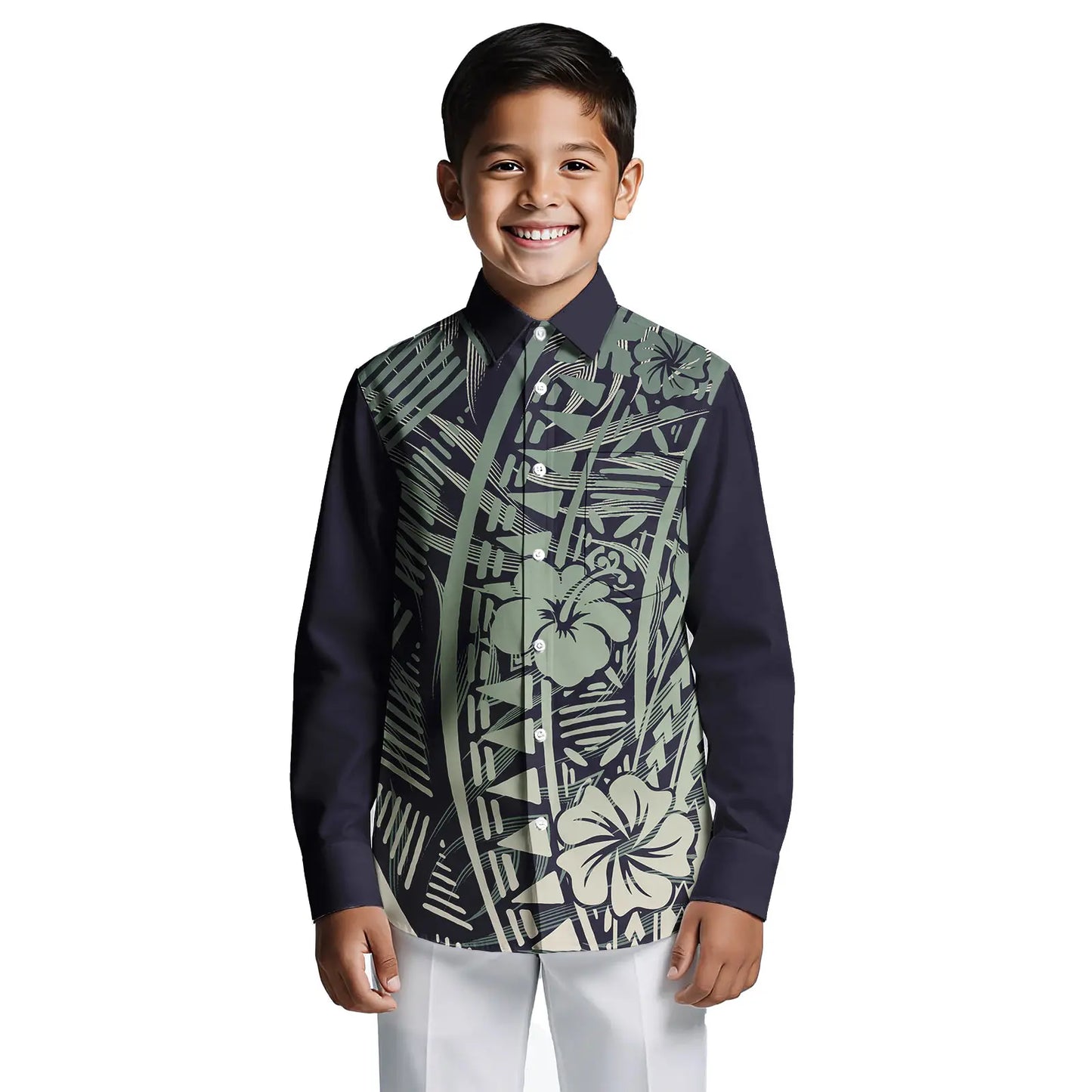 Custom Print on Demand Boys Beach Tropical Hawaii Shirt Boy Polynesian Tribal Button Down Aloha Long Sleeve Boys Shirts