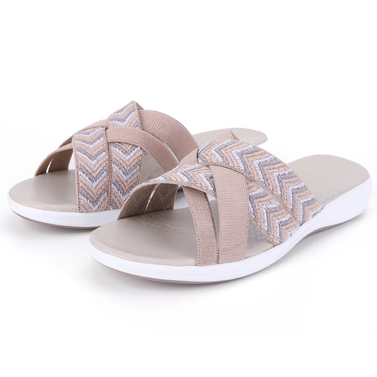 Women Slide Sandals Wide Width Cross Strap Thick Cushion Slippers Open Toe Slip On Slides Lightweight for Summer