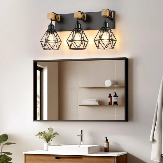 Farmhouse Vanity Light Fixtures, Wood Bathroom Light Fixtures Over Mirror, Rustic Sconces Wall Lighting with Elegant Me
