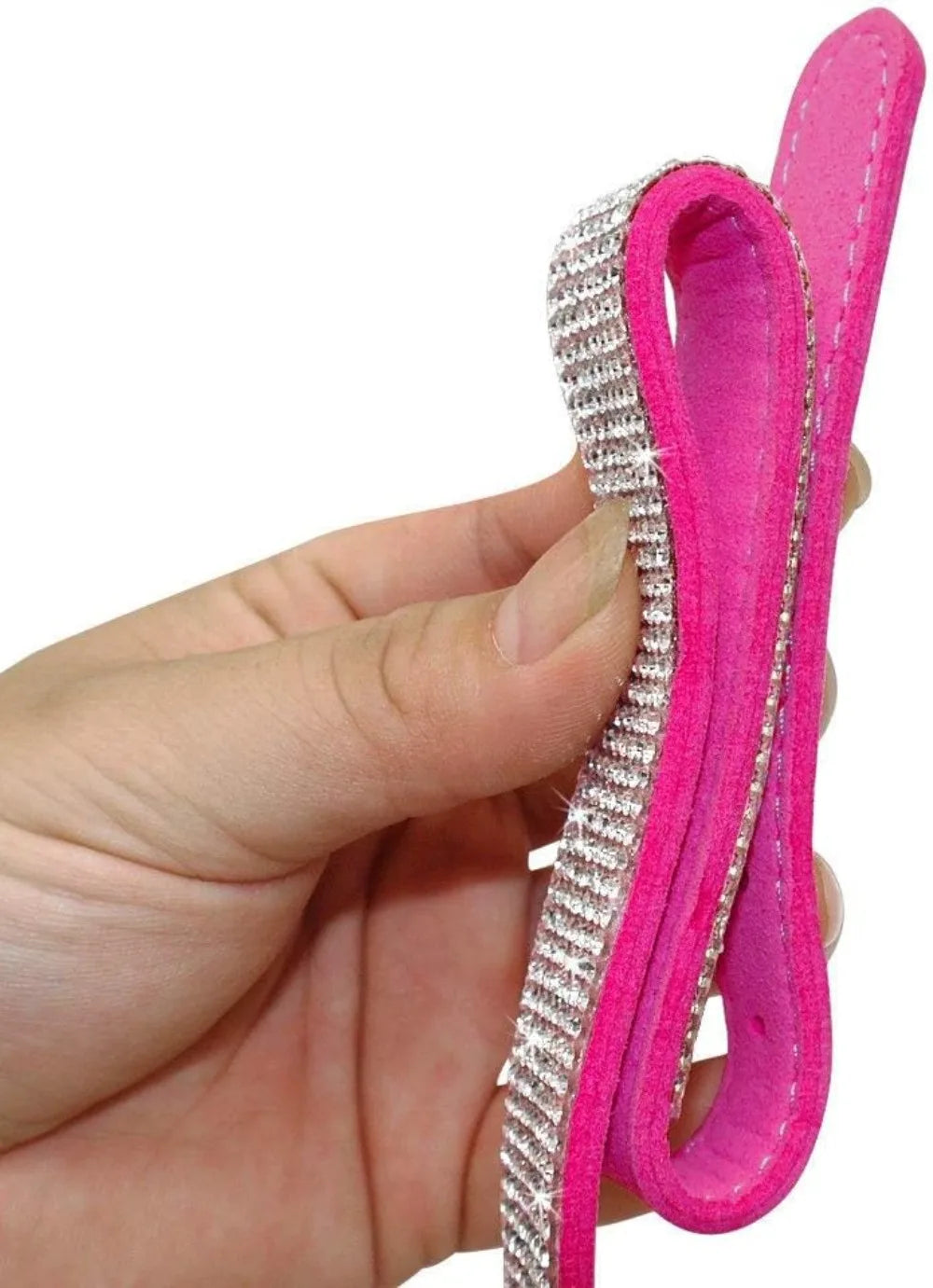 Sparkling Rhinestone Crystal Pet Collar & Leash Set for Small Dogs Cats, Soft Suede Leather, Pink.