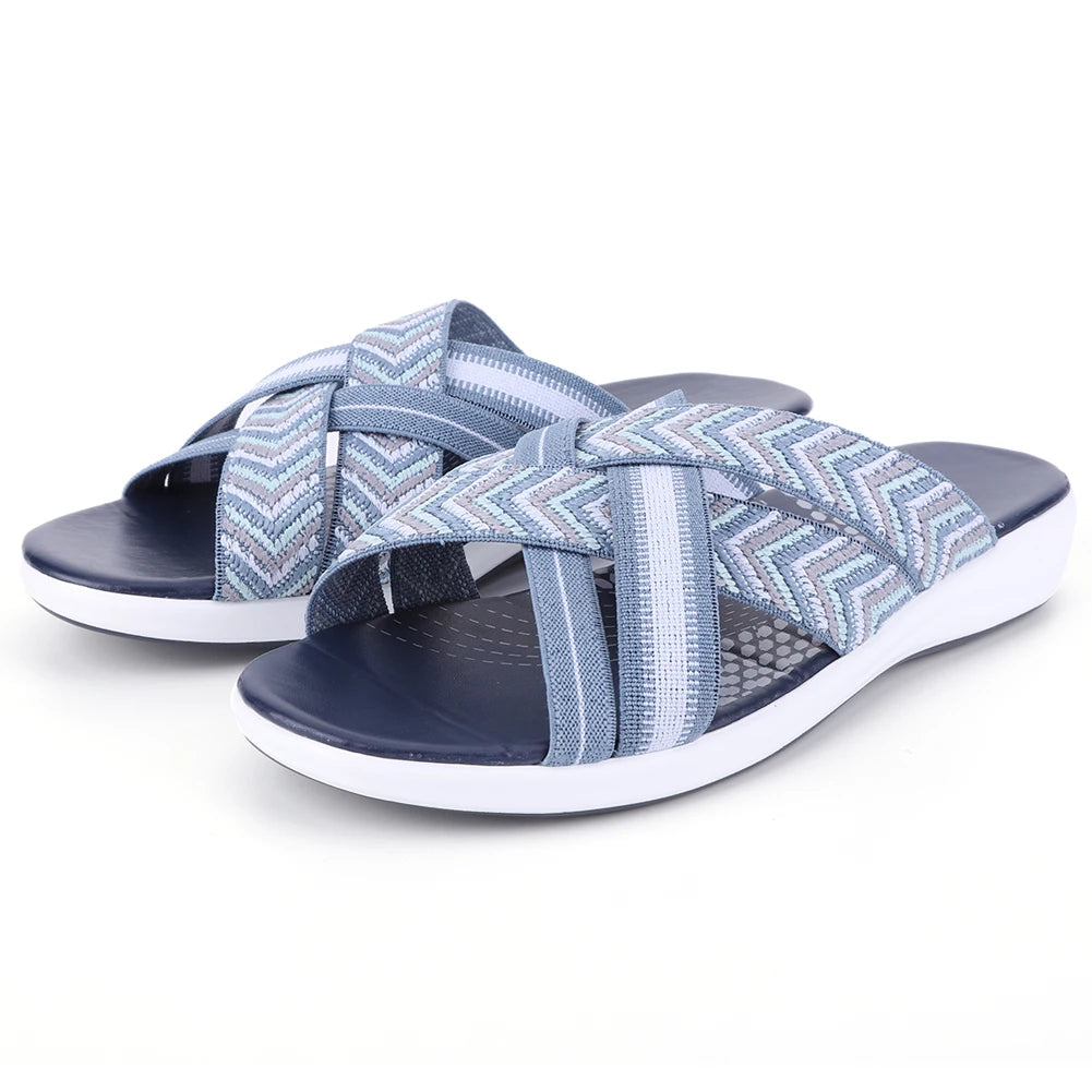 Women Slide Sandals Wide Width Cross Strap Thick Cushion Slippers Open Toe Slip On Slides Lightweight for Summer