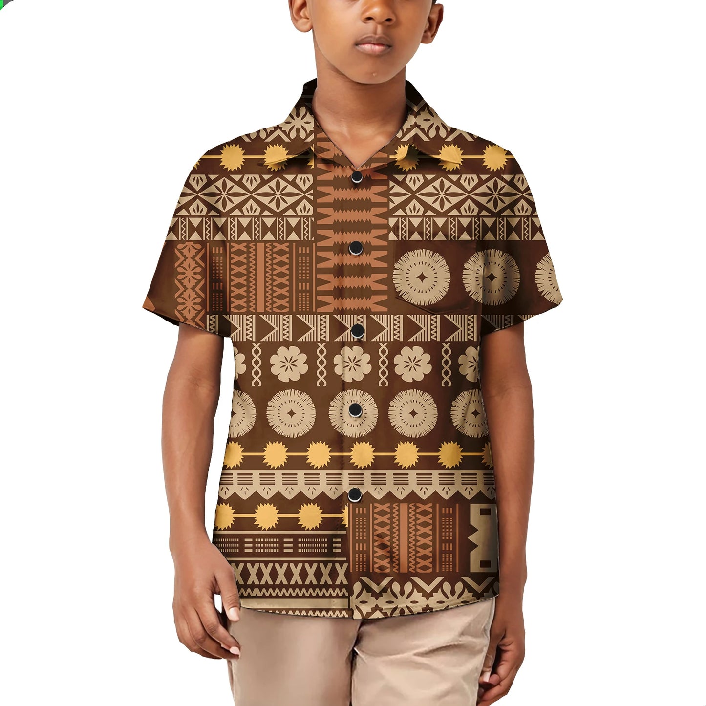 Custom Printed Polynesian Aloha Shirts For Boy Toddler Summer Hawaiian Short-Sleeve Shirt For Kids Plus Size