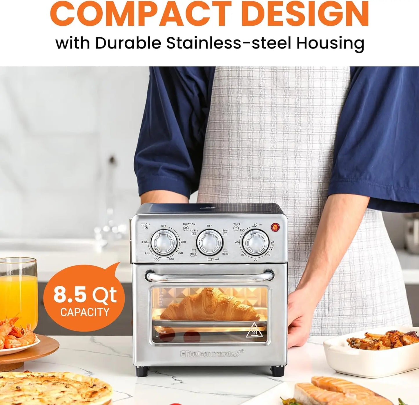 8.5Qt. Capacity Air Fryer Oven, Air Fry, Broil, Toast, Bake & Broil with Convection, Time and Temperature Controls