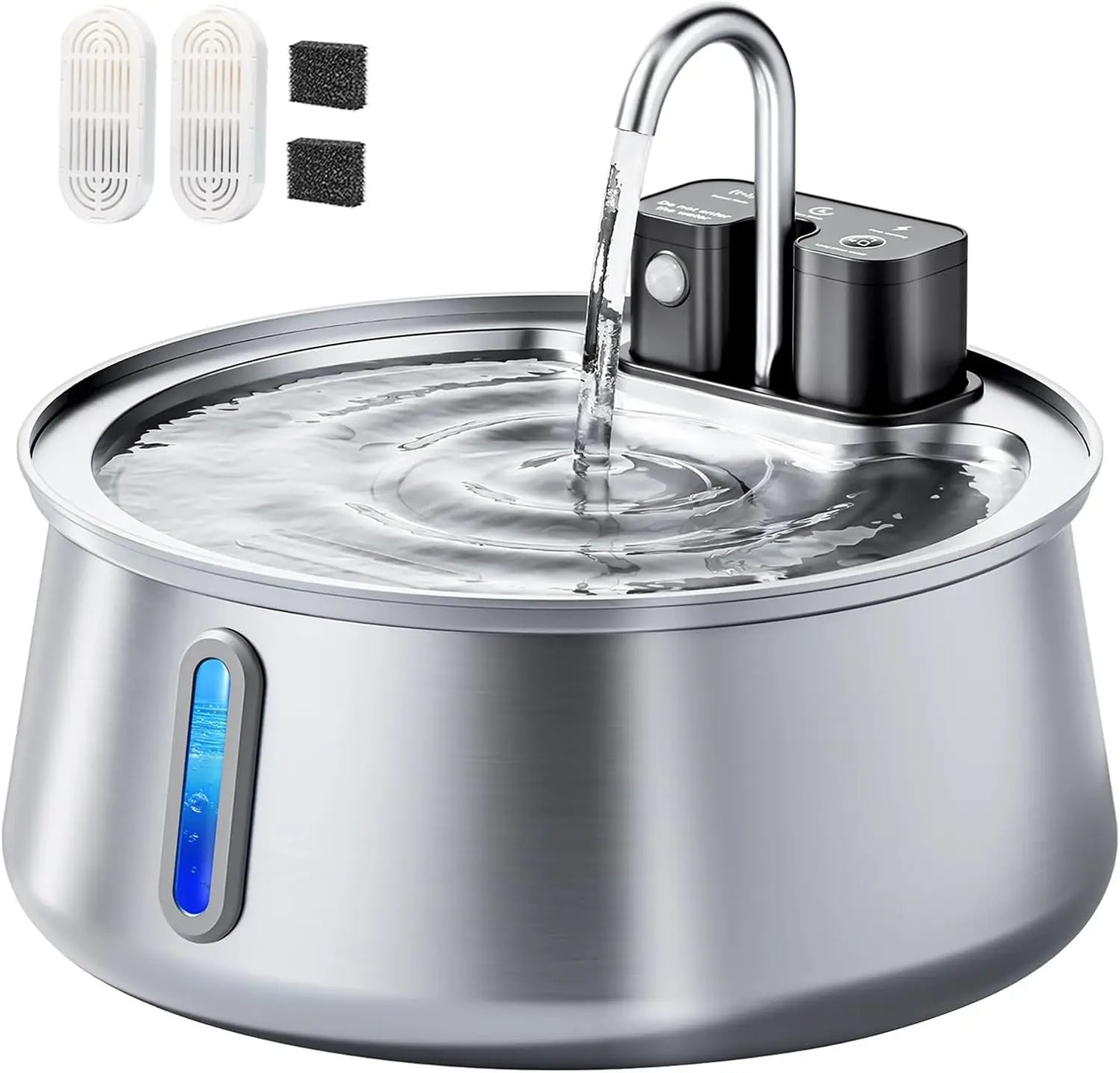 Cordless Cat & Dog Water Fountain, Stainless Steel 4L Automatic Pet Dispenser with Motion Sensor, Multi-Filtration, Quiet Pump
