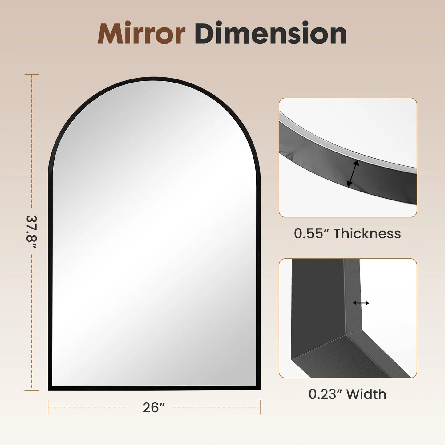 26"x38" Arched Metal Framed Bathroom Mirrors for Wall  Hanging Mirror Glass Mirror Modern Wall Decor For Bedroom Entryway