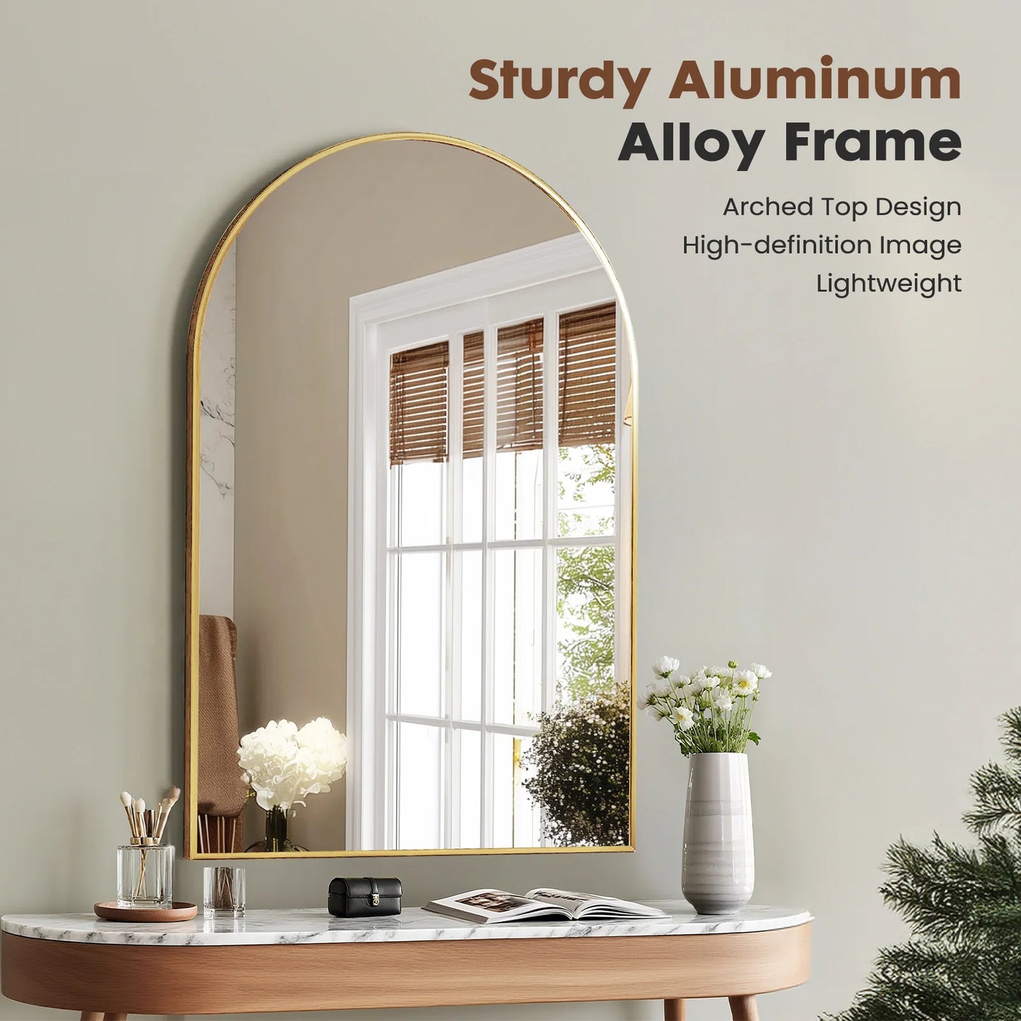 26"x38" Arched Metal Framed Bathroom Mirrors for Wall  Hanging Mirror Glass Mirror Modern Wall Decor For Bedroom Entryway