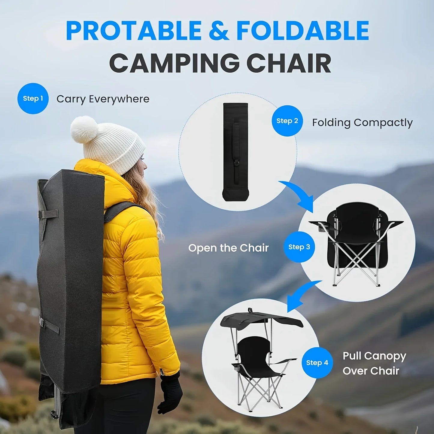 Portable folding fishing chair with sunshade - equipped with cup holder, portable and lightweight design, suitable for beaches