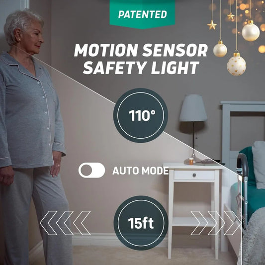 Motion-Activated Light Bed Rail for Seniors - Easy Install, Non-Slip Grip, Supports Independence and Safety