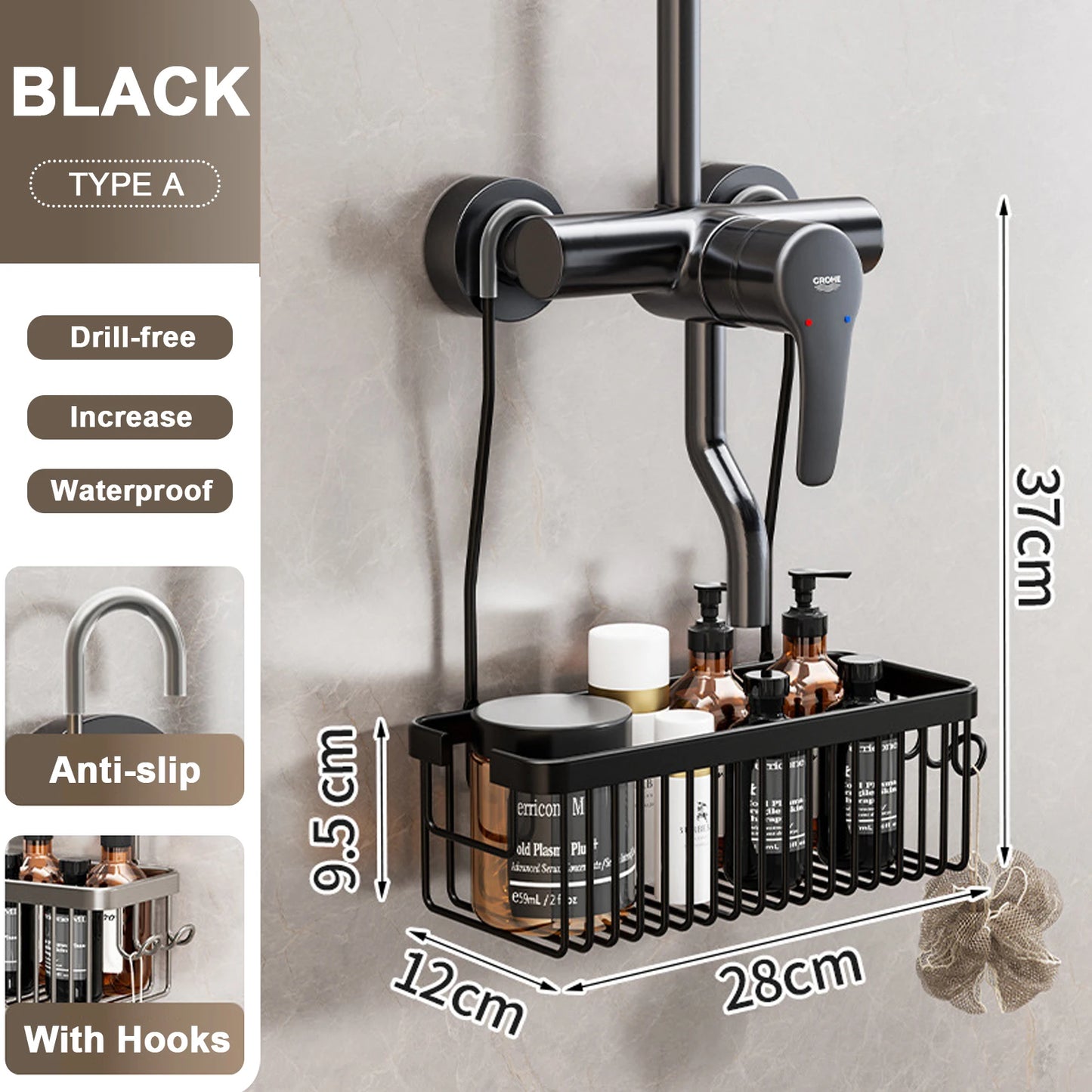 Convenient Toilet Shower Rack with No Drilling Installation Bathroom Storage Basket for Shower Room and Bath Products