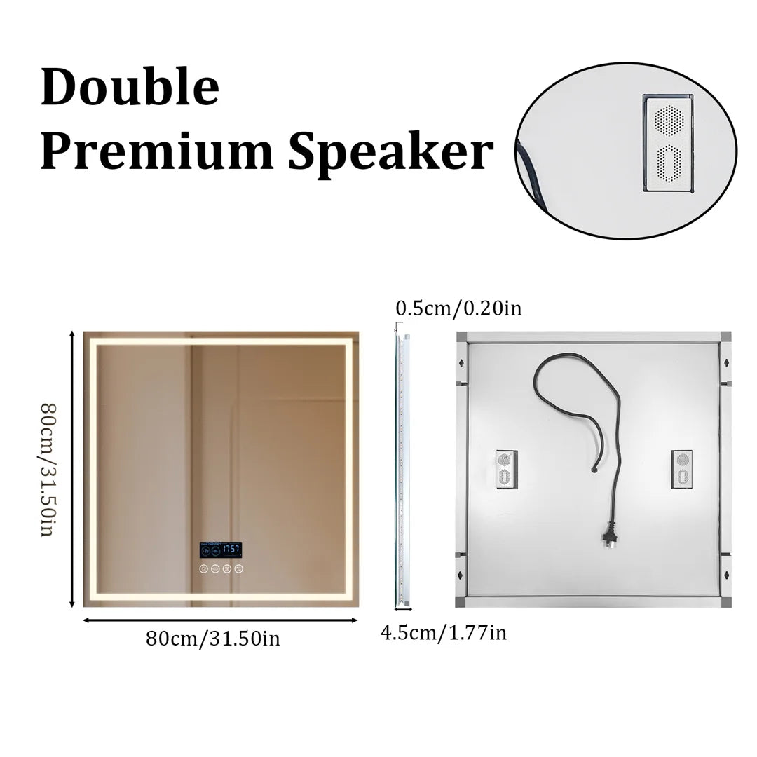 Large Illuminated Bluetooth Bathroom Mirror Rectangle Anti-fog LED Bathroom Vanity Mirror with Bluetooth Speaker 3 Color