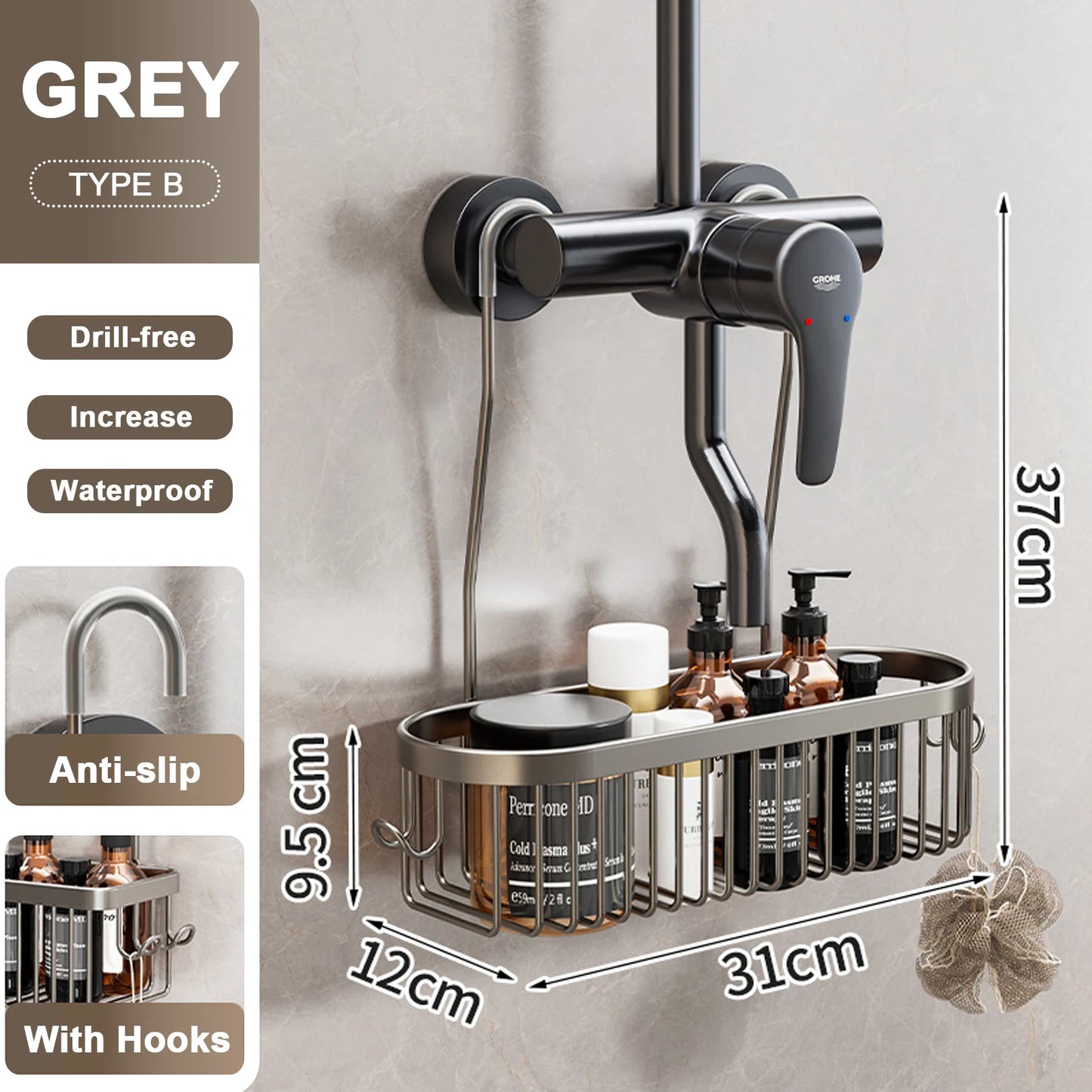 Convenient Toilet Shower Rack with No Drilling Installation Bathroom Storage Basket for Shower Room and Bath Products